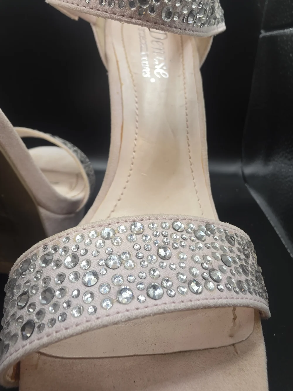 Shoe Dazzle Embellished Blush Platform Heels with Ankle Straps